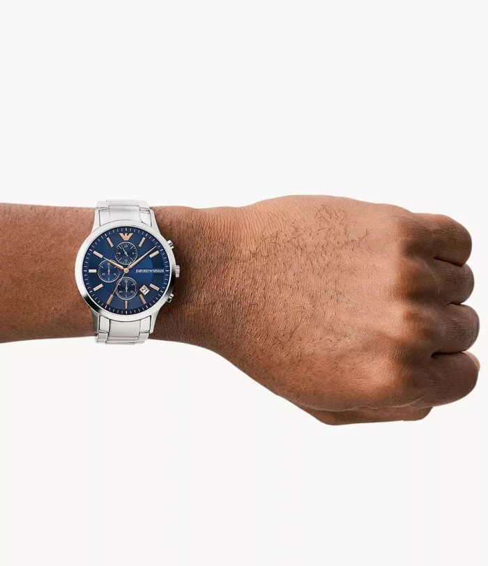 Emporio Armani Men's AR11458 Rose Gold-Tone Stainless Steel and Blue Leather Watch - Image 5